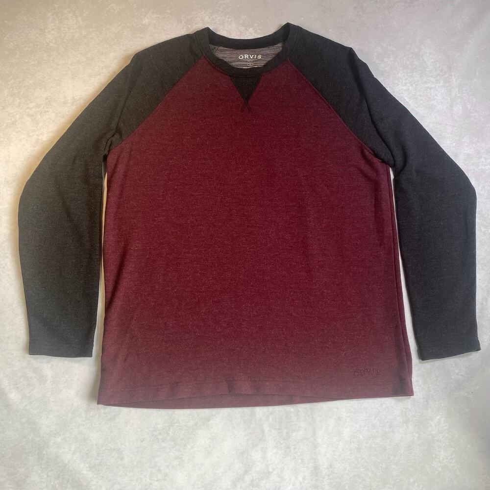 ORVIS Mens Large Red Long Sleeve Henley Shirt